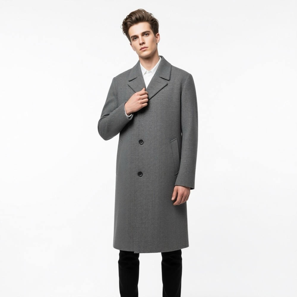 HUGO BOSS Herringbone Wool Blend Trench Coat Men's Size 48